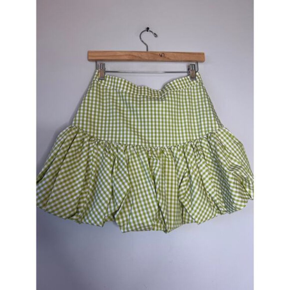 NWT Caroline Constas Lightweight Bubble Hem Mini Skirt Pistachio Gingham Size: S - Picture 7 of 8
